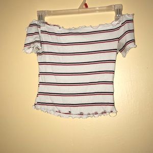 Striped off the shoulder cropped tee